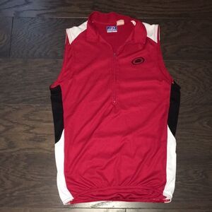 Mens Red sleeveless show off your guns 💪 cycling bike touring stretch jersey S